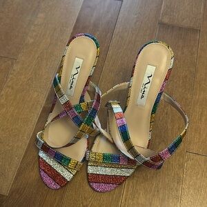 Nina women’s strappy sandals size 37 rainbow stripes open toe.
